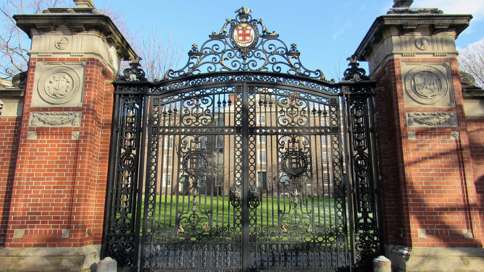 The wrought-iron Van Wickle Gates at the entrance to Brown University