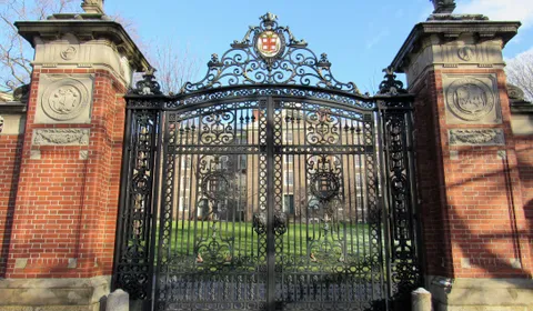The wrought-iron Van Wickle Gates at the entrance to Brown University