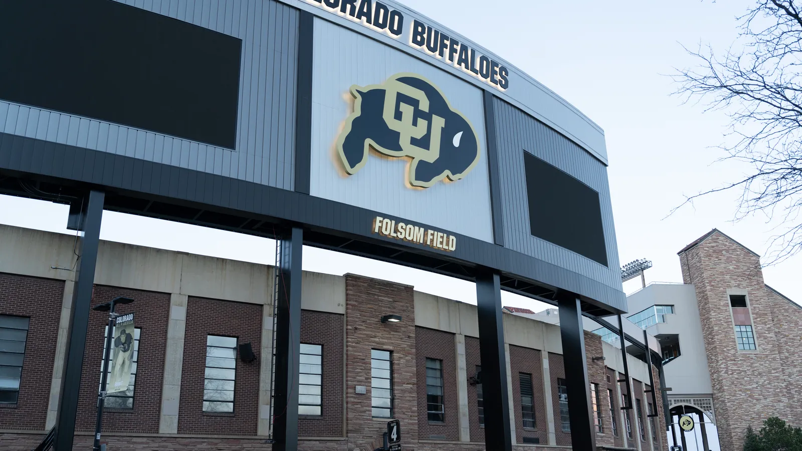 The Colorado Buffaloes signage above the entrance to Folsom Field