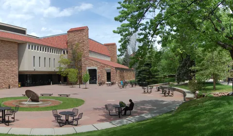 A courtyard on the University of Colorado Boulder campus