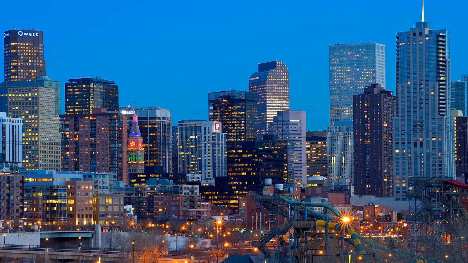 The Denver, Colorado skyline at dusk
