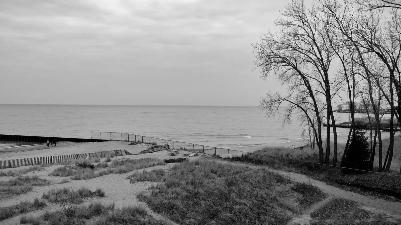 The Lake Michigan shoreline at Evanston, Illinois, beside Northwestern's campus