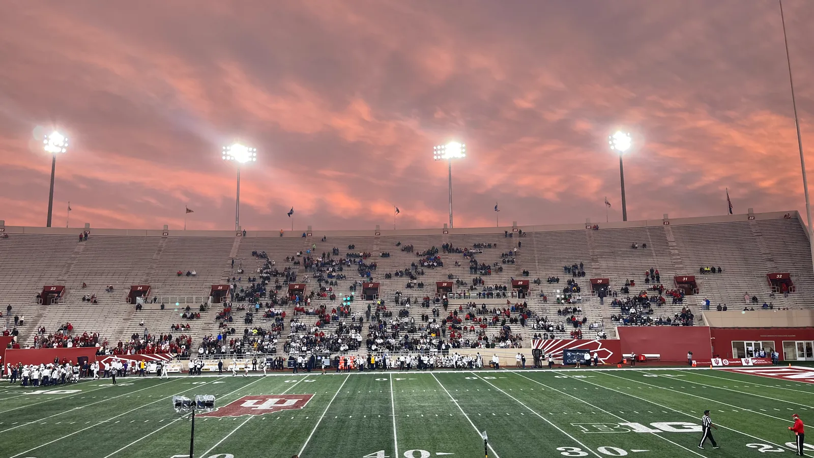 A packed crowd at Memorial Stadium during an Indiana University football game