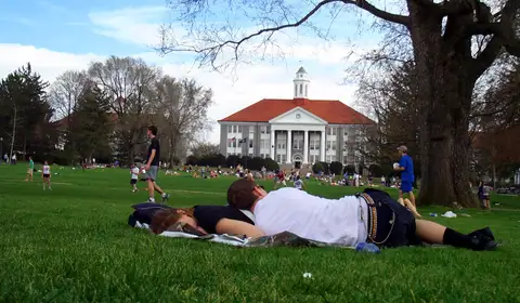 Students on the Quad at James Madison University in Harrisonburg, Virginia