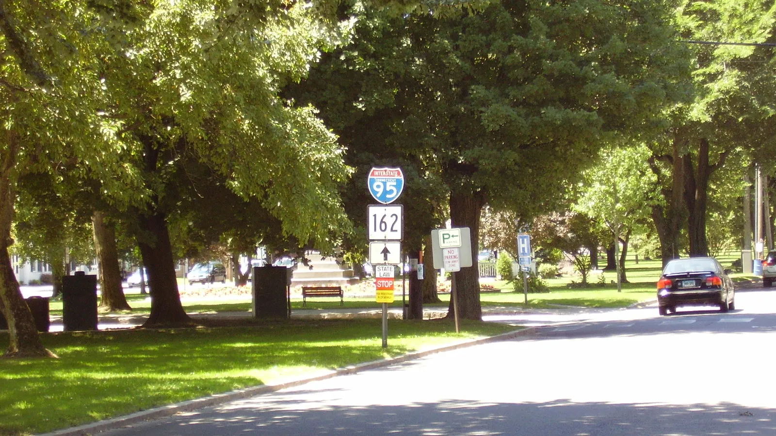 The historic town green in Milford, Connecticut