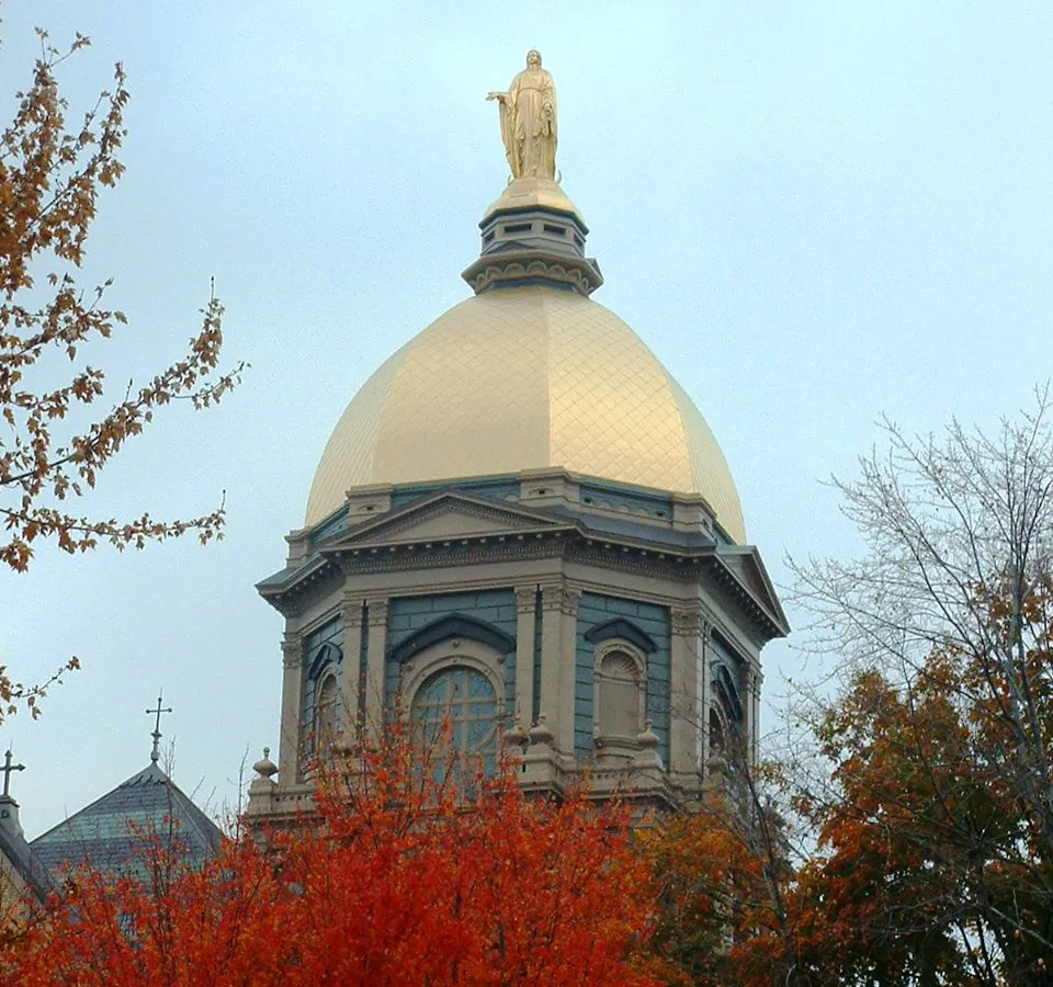 The Golden Dome atop the Main Building at the University of Notre Dame in autumn