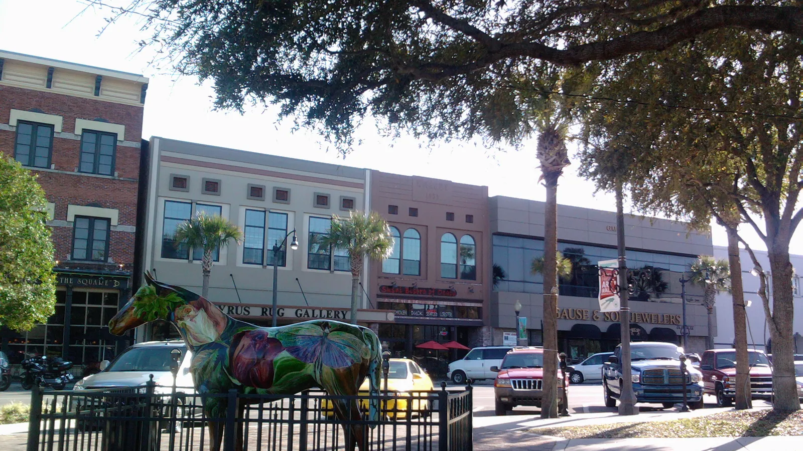 Historic storefronts around the downtown square in Ocala, Florida