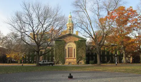 Nassau Hall on the Princeton University campus in autumn