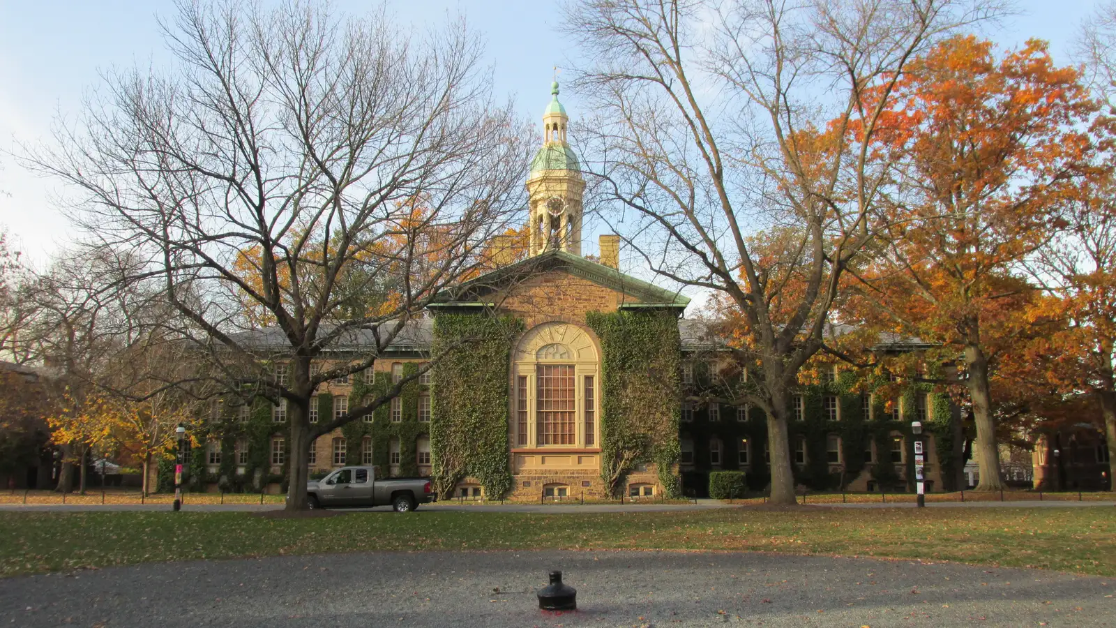 Nassau Hall on the Princeton University campus in autumn
