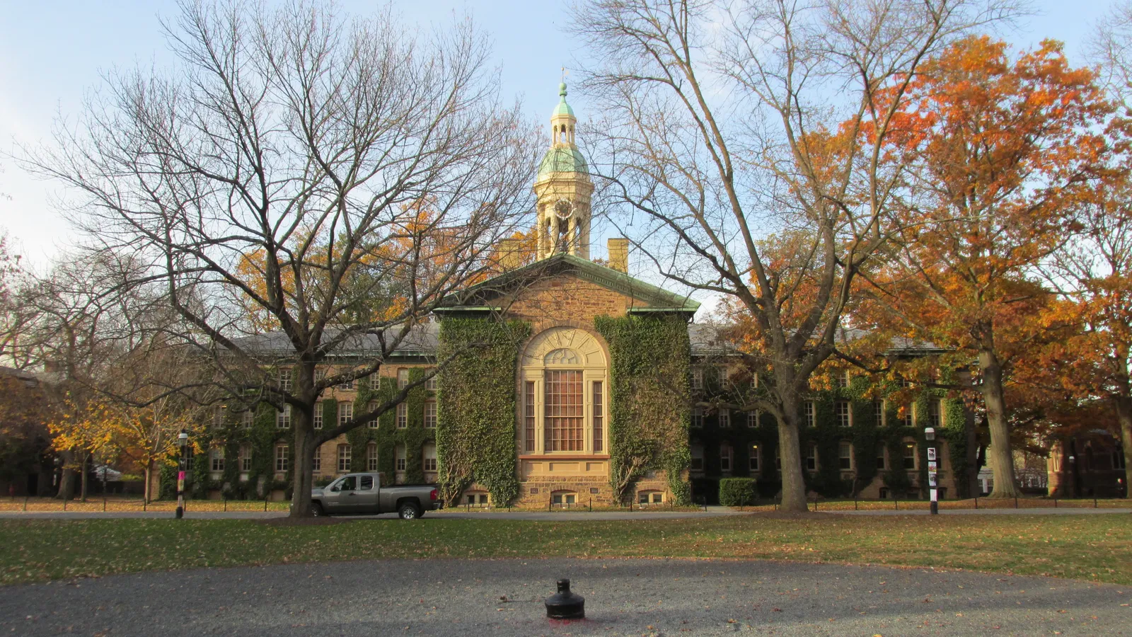 Nassau Hall on the Princeton University campus in autumn