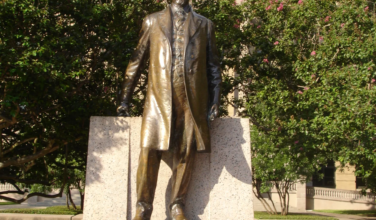 The Lawrence Sullivan Ross statue in front of the Academic Building at Texas A&M University