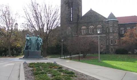 The Alma Mater statue in front of Altgeld Hall at the University of Illinois Urbana-Champaign