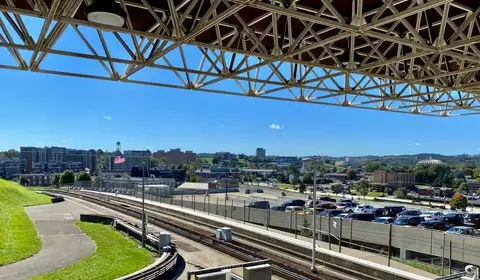 Panorama of the West Virginia University campus and Morgantown from the Health Sciences PRT station