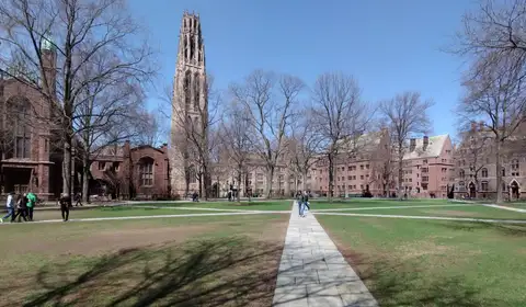 Harkness Tower rising above Yale University's Old Campus